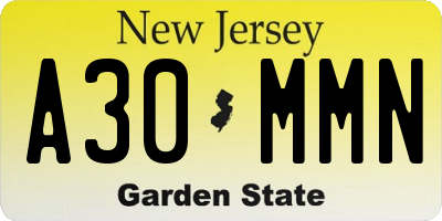 NJ license plate A30MMN