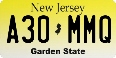NJ license plate A30MMQ