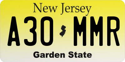 NJ license plate A30MMR