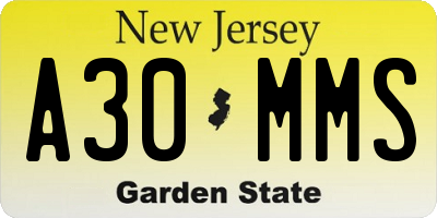NJ license plate A30MMS