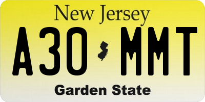 NJ license plate A30MMT