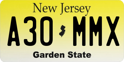 NJ license plate A30MMX