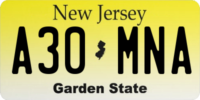 NJ license plate A30MNA