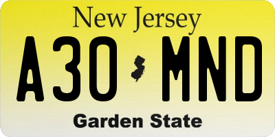 NJ license plate A30MND
