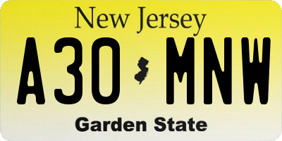 NJ license plate A30MNW