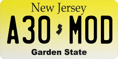 NJ license plate A30MOD