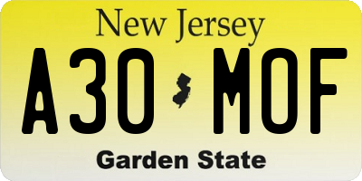 NJ license plate A30MOF