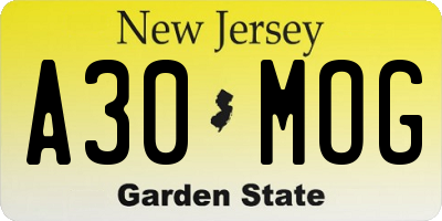 NJ license plate A30MOG