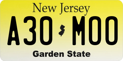 NJ license plate A30MOO