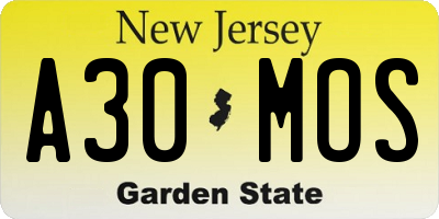 NJ license plate A30MOS