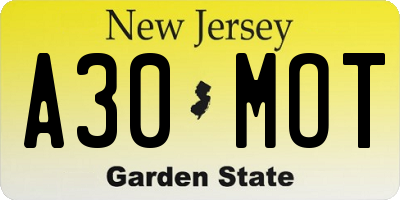 NJ license plate A30MOT