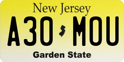 NJ license plate A30MOU