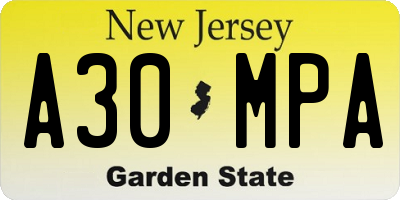NJ license plate A30MPA