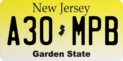 NJ license plate A30MPB