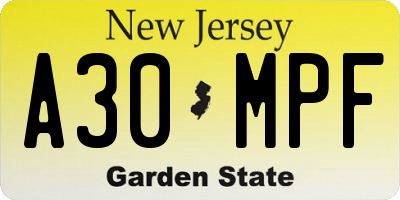 NJ license plate A30MPF
