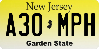 NJ license plate A30MPH