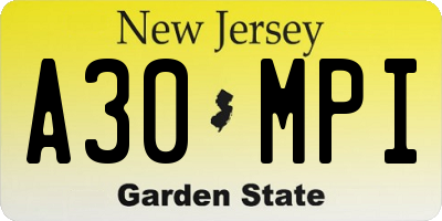 NJ license plate A30MPI