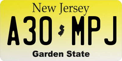 NJ license plate A30MPJ