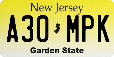 NJ license plate A30MPK