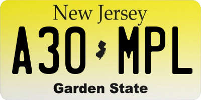 NJ license plate A30MPL