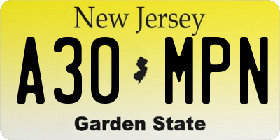 NJ license plate A30MPN