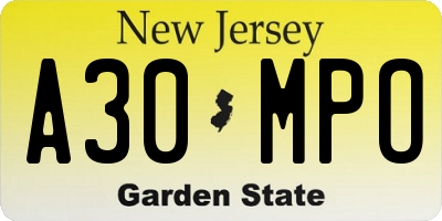 NJ license plate A30MPO
