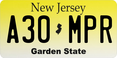 NJ license plate A30MPR