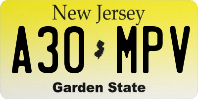 NJ license plate A30MPV