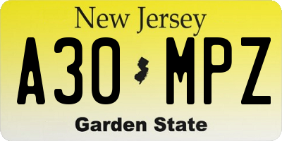 NJ license plate A30MPZ