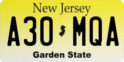 NJ license plate A30MQA