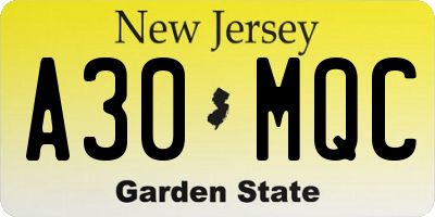 NJ license plate A30MQC