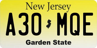 NJ license plate A30MQE