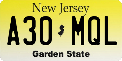 NJ license plate A30MQL