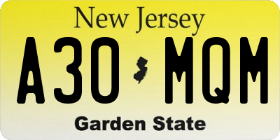 NJ license plate A30MQM