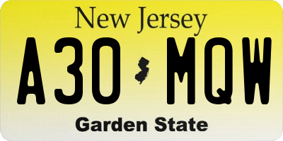 NJ license plate A30MQW