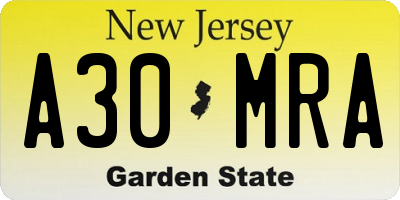 NJ license plate A30MRA