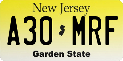 NJ license plate A30MRF