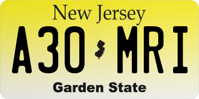 NJ license plate A30MRI