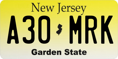 NJ license plate A30MRK