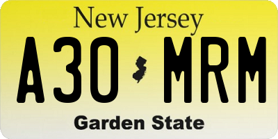 NJ license plate A30MRM