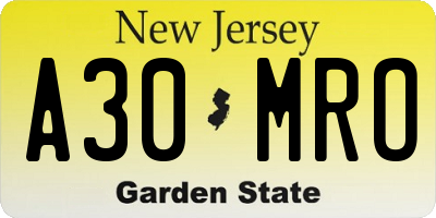 NJ license plate A30MRO