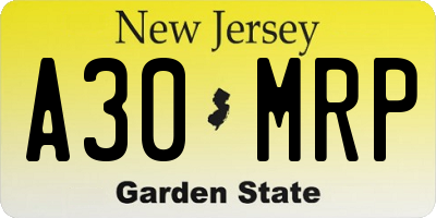 NJ license plate A30MRP