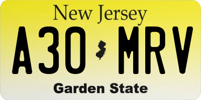 NJ license plate A30MRV
