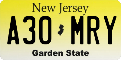 NJ license plate A30MRY