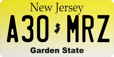 NJ license plate A30MRZ
