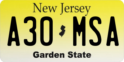 NJ license plate A30MSA
