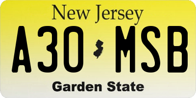 NJ license plate A30MSB