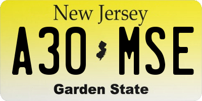 NJ license plate A30MSE