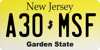 NJ license plate A30MSF