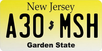 NJ license plate A30MSH